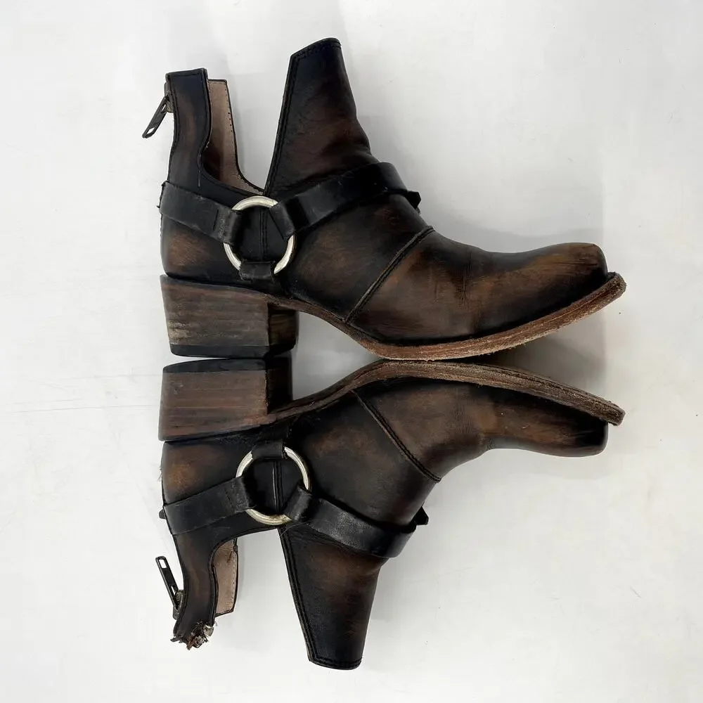 Freebird Truce brown Leather Buckle Distressed Booties